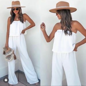 VICI | Crystal Clear Strapless Jumpsuit - White - Medium